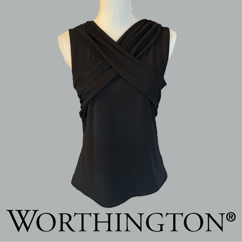 Worthington Black Plunge V-Neck Sleeveless Tank Top